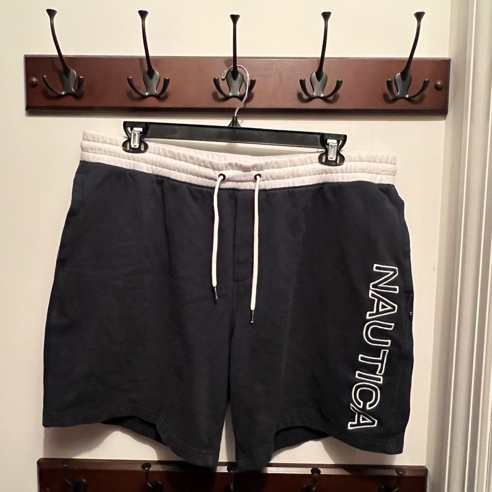 Nautica Men’s Navy and White Athletic Fleece Shorts